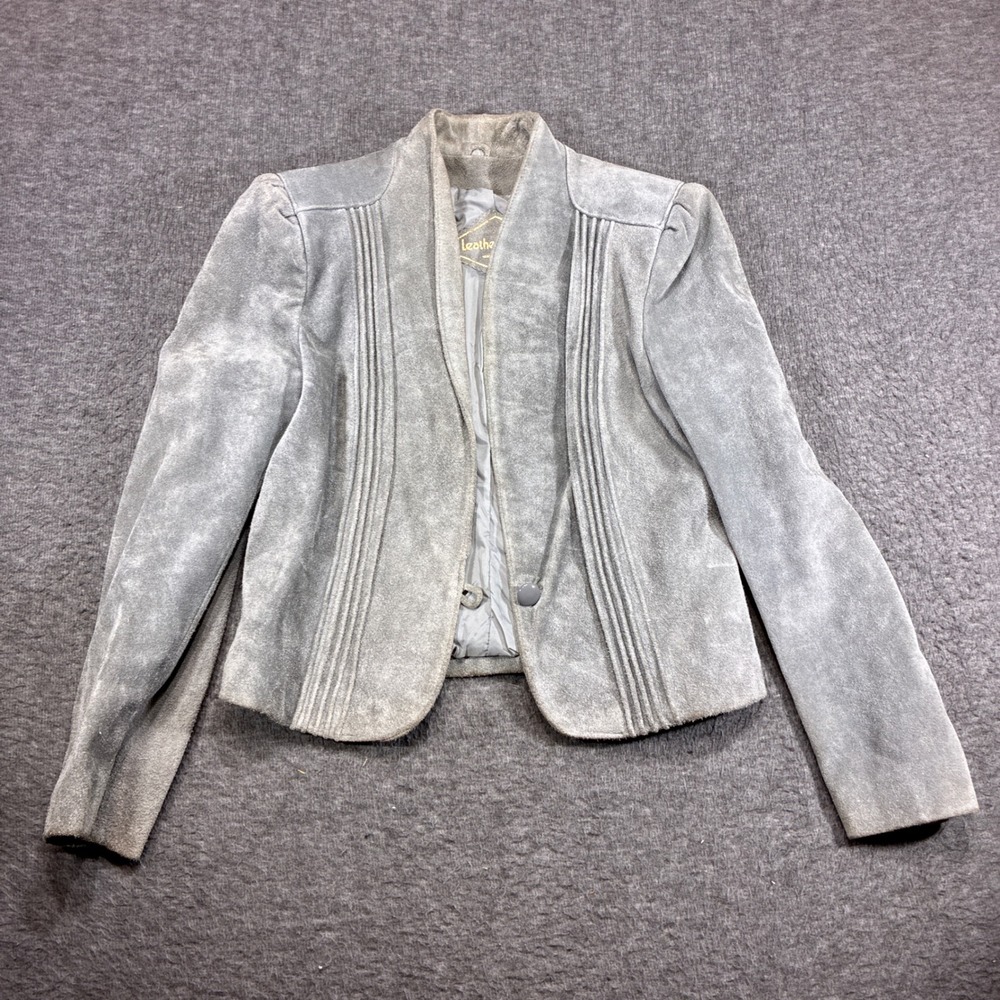 Leathermaster Suede Jacket Womens 11-12 Gray Vintage Pleated Leather Korea